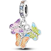 Hapour Butterfly Dangle Charm Bracelet Charm, Pendants Beads Charms for Necklaces Women Jewelry Gift Made of Sterling Silver, Cubic Zirconia & Enamel
