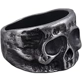 FORUBUS Skull Head Ring, Punk Skeleton Head Ring for Egirl Eboy, Gothic Statement Ring for Halloween Costume