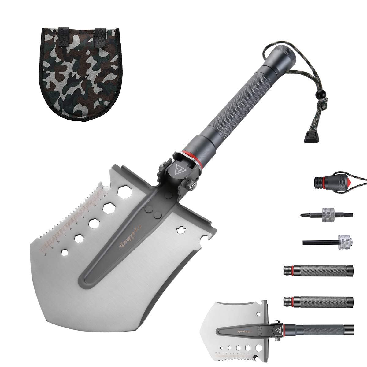 Cysikop Military Tactical Folding Survival Shovel - Army Surplus Shovel, Portable Compact Multitool Entrenching Tool with Alloy Manganese Steel Handle Essential for Hiking, Camping, Car Emergency