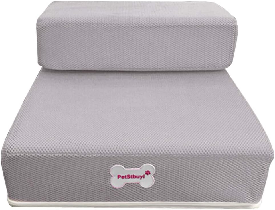 Wanzi2 Breathable Mesh Foldable Pet Stairs Detachable Pet Bed Stairs Dog Ramp 2 Steps L,Suit for Older Pets Suffering from Arthritis,Pain,Hip Dysplasia (Gray)