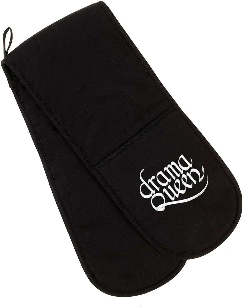 Mad About Cooking Drama Queen Embroidered Double Oven Glove, Black