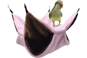 Keersi Bird Nest Double Layer Hanging Hammock Bed Toy for Parrot Parakeet Cockatiel Conure Cockatoo African Grey Amazon Lovebird Finch Budgie Hamster Rat Gerbils Chinchilla Cage Perch (Pink)