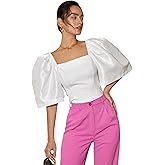 Floerns Women's Square Neck Puff Short Sleeve Elegant Blouse Crop Top