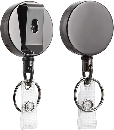 Amazon ピンオンリール クリップ式オンリール 伸縮キーホルダー Idカードリール 70cmまで伸びる 太目 ステンレス製ワイヤー 落下防止 全身金属製 錆び対策 艶消し 2個セット 名札 ホルダー 文房具 オフィス用品