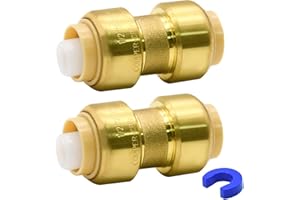 RUBY.Q 2 Pack Push-to-Connect Plumbing Fittings, 1/2" Pushfit Straight Fittings with Disconnect Clip for Copper, PEX, CPVC Pipe
