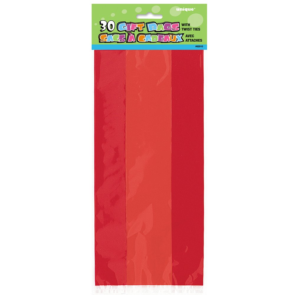 Ruby Red Large Cellophane Bags (27cm x 12cm) 30 Count - Vibrant and Durable Packaging for Gifts and Treats