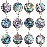 HOBBIESAY Natural Abalone Shell Charms Small Abalone Shell Connector Charms Paua Shells Pendants with 2 Metal Rings for Bracelet Necklace Earring Jewelry Making