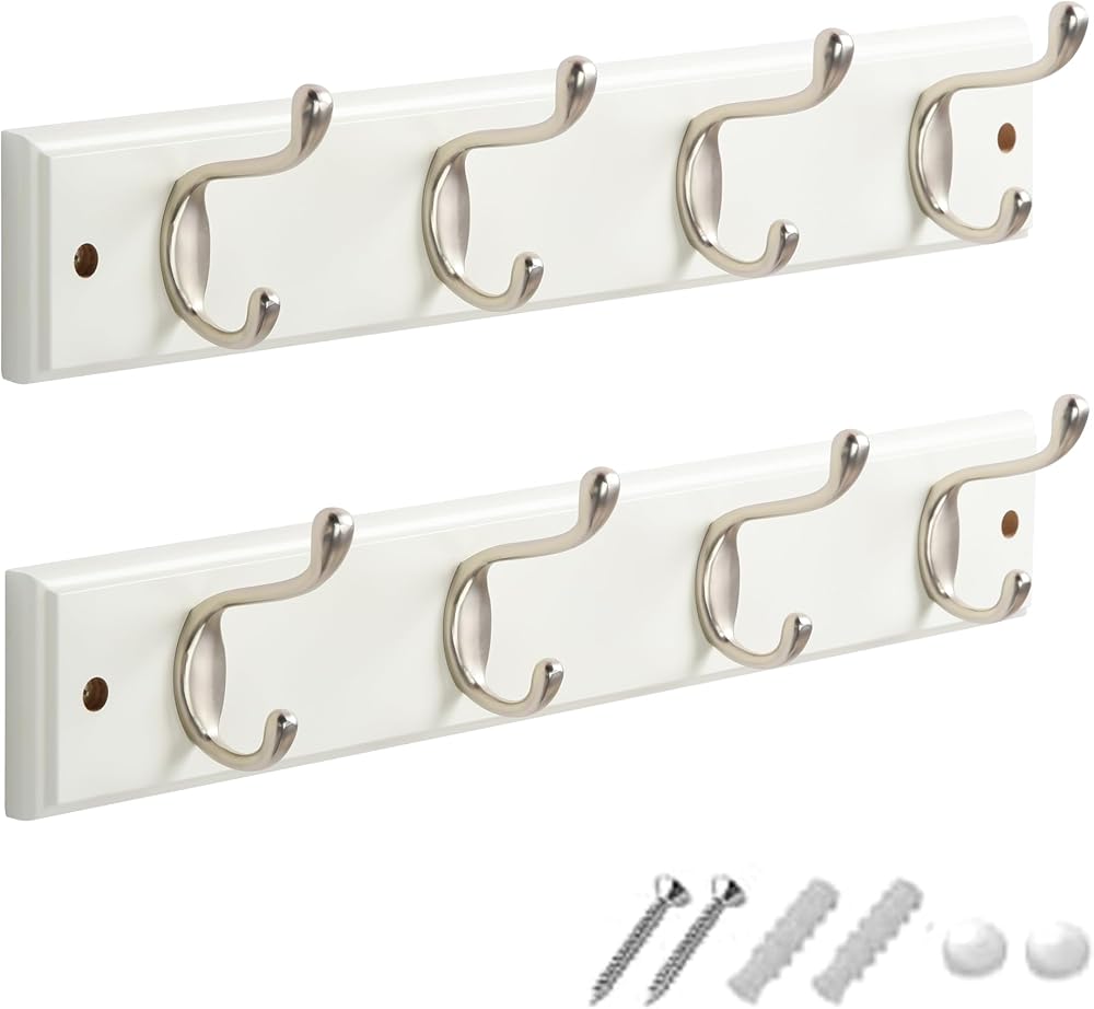 GlazieVault Coat Hooks Wall Mounted 2 Pack MDF Board Nickel Heavy Duty