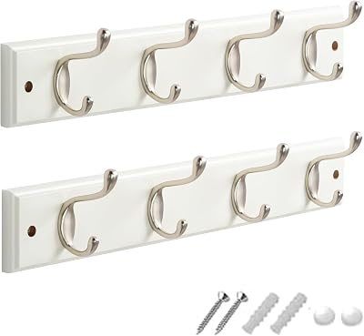 GlazieVault Coat Hooks Wall Mounted 2 Pack MDF Board Nickel Heavy Duty