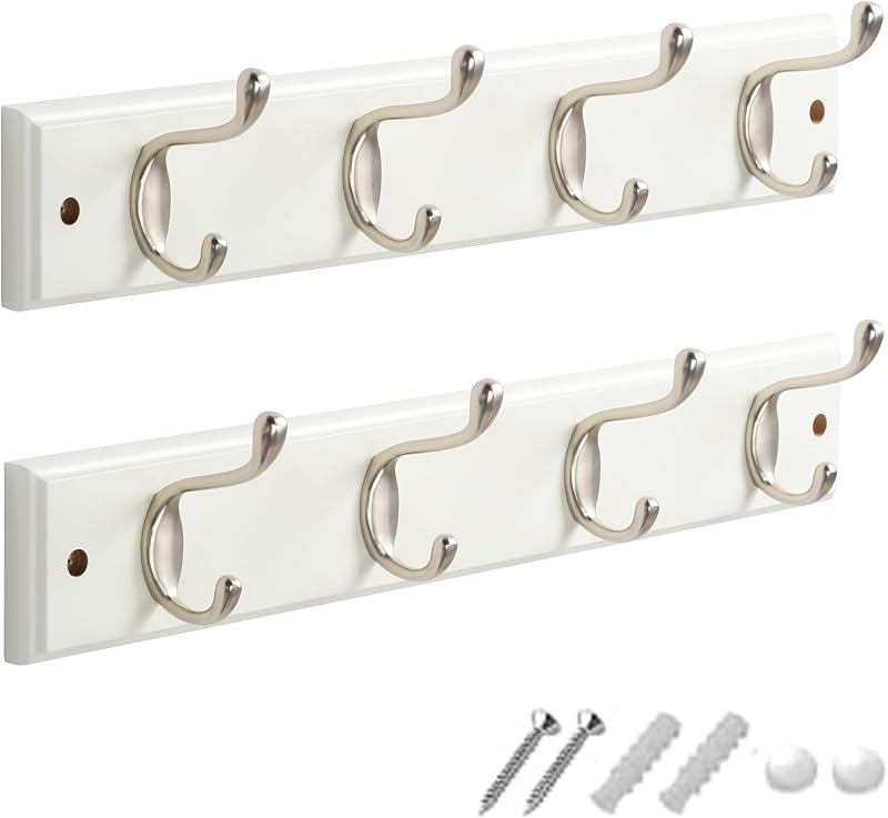 GlazieVault Coat Hooks Wall Mounted 2 Pack MDF Board Nickel Heavy Duty