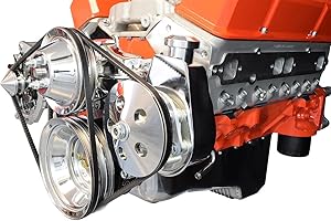 ICT Billet SBC Power Steering Pump Bracket Billet Aluminum V-Belt Slotted Adjustable LWP 305 327 383 5.0L 5.7L V8 Compatible 