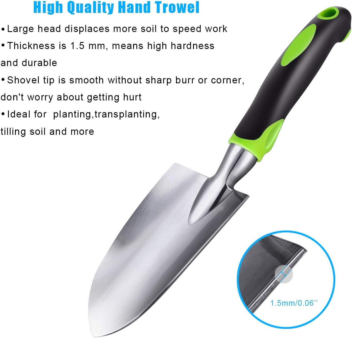 ZUZUAN Garden Tool Set, 5 Piece Aluminum Gardening Shovel Gifts Kit Includes Hand Trowel, Transplant Trowel, Cultivator, Hand Rake, and Weeder with Non-Slip Ergonomic Rubber Grip for Men and Women : Garden & Outdoor