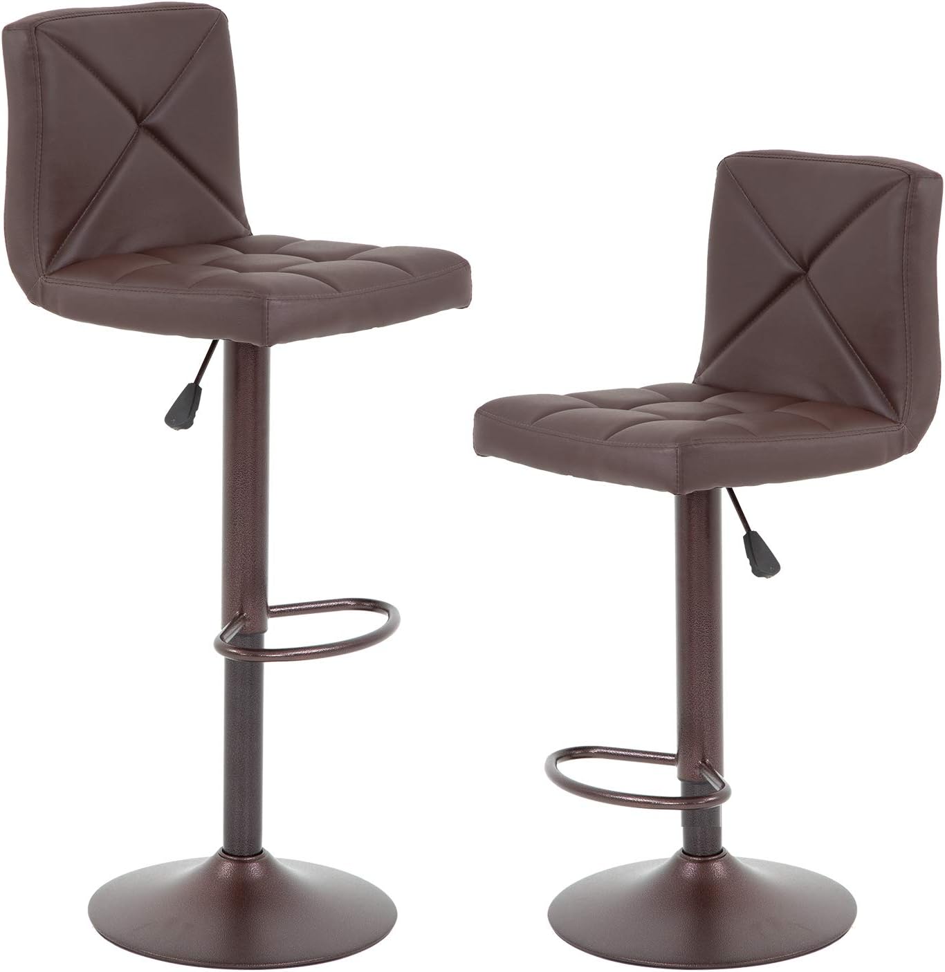 Bar Stools Set of 2 Counter Height Stool Modern Swivel Barstool with Back Height Adjustable Square Seat Kitchen Stool PU Foam Comfortable Dining Bar Chair Armless Kitchen Dining Bar Stool (Brown)