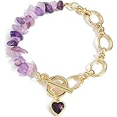 Purple Crystal Toggle Bracelet for Women Heart Charm Gold Chunk Link Bracelet Jewelry Gift