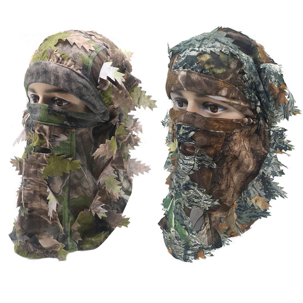 Camouflage Leafy Hat Balaclava 3D Full Face Mask Headwear Turkey Camo Hood Headcover Hunting Shooting Cycling Tactical Comfortable Soft Balaclava Headwear (2 Pack,Style 1)