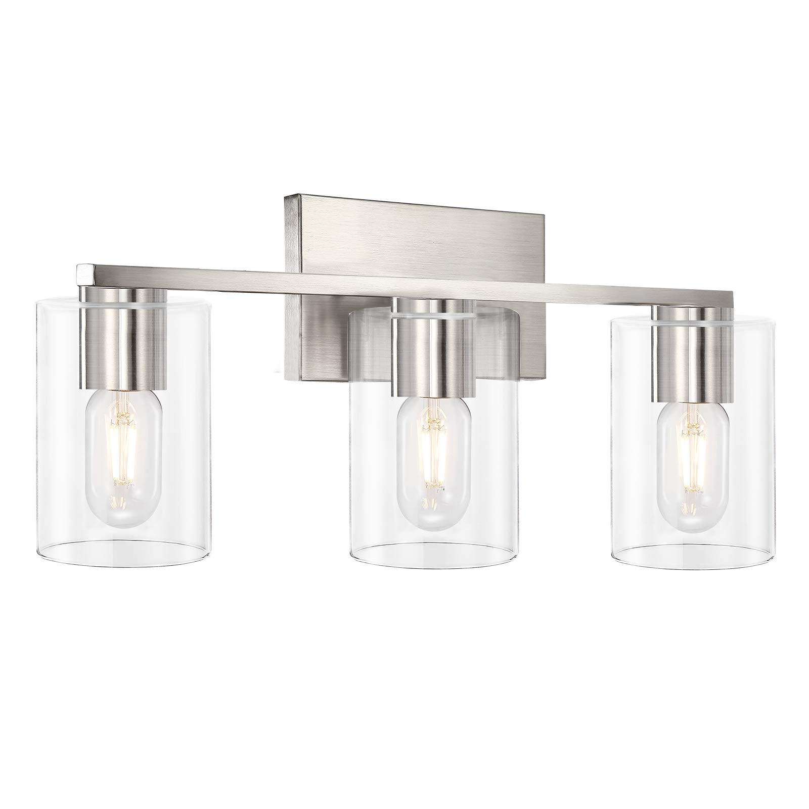 DRNANLIT 3-Light Vanity Light, Brushed Nickel Bathroom Lighting Fixtures Over Mirror, Modern Metal Wall Lights for Hallway Kitchen Bedroom Living Room
