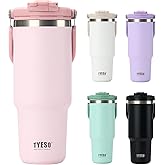 TYESO Tumbler with Flip Straw & Sip Lid, Vacuum Insulated Water Bottle, Double Wall Stainless Steel Coffee Cup Travel Mug Leak Proof (PINK, 30 OZ)