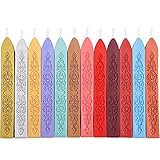 Mudder 12 Pieces Antique Sealing Wax Sticks with Wick for Retro Vintage Wax Seal Stamp, 12 Colors