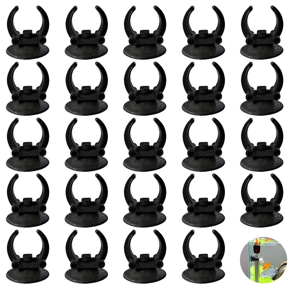 QQWW Suction Cup Clips, 24 Pieces Aquarium Fish Tank Suction Cups, Aquarium Suction Cup Clips, Fish Tank Suction Cup Clips, for Fish Tank Holders Clamps Fish Tank Accessories, Black