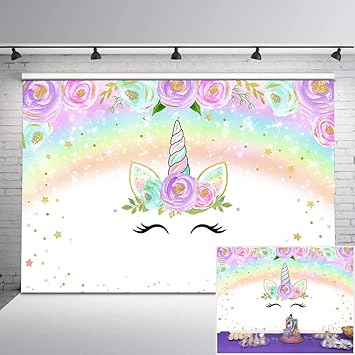 Amazon Com Mocsicka Unicorn Party Backdrop Rainbow Glitter Star
