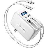 HATALKIN 67W Retractable USB-C Wall Charger, 4-in-1 with Dual USB-C Cables | Smart Display Charger,Fast Charging,Retractable Charger,Foldable Plug,Multi-Device,Travel Use,For Mac/iPhone/Samsung, Light