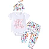 Youweixiong Newborn Baby Boy Girl Summer Clothes Short Sleeve Funny Letters Romper Top Fish Pants Hat 3Pcs Coming Home Outfit