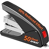 AFMAT ES10 Stapler for Desk, 50 Sheet Effortless Desktop Stapler Staple with One Finger, Portable Ergonomic Handheld Staplers Heavy Duty, Built-in Remover, Space Save Size, Good for Home &amp; Office