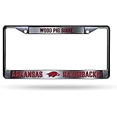 University of Arkansas Woo Pig Sooie NCAA SEC Premium Zinc Alloy License Plate Frame- 2 Screw Hole Tag Holder- Team Cheer with Black Background and Team Colors Complement Any Color Truck SUV Car