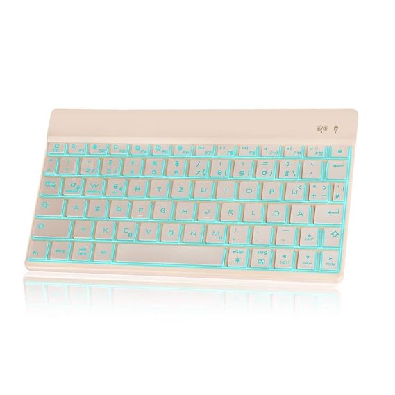 D DINGRICH Ultra Dünn Tastatur (QWERTZ), Wireless Bluetooth Tastatur mit 7 Farbe Hintergrundbeleuchtung, für Samsumg Galaxy, 