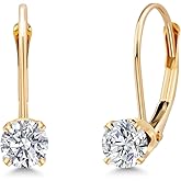 Gem Stone King 14K Yellow Gold Gemstone Birthstone Leverback Dangle Earrings for Women | Round 3.5MM | Gold Jewelry for Her Mom Wife