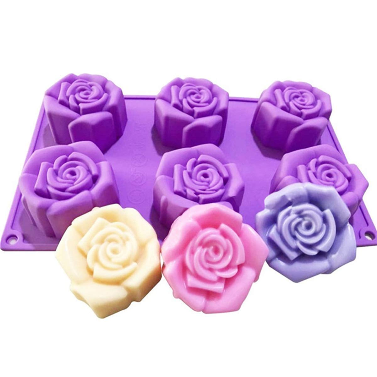 JasCherry Silicone Moulds, Candy and Chocolate Moulds, 6 Cavity Rose Flower Shaped Baking Mold for Chocolate, Muffin Cups, Ice Cube, Soap, Cake, Bread, Tart, Pudding, Candy