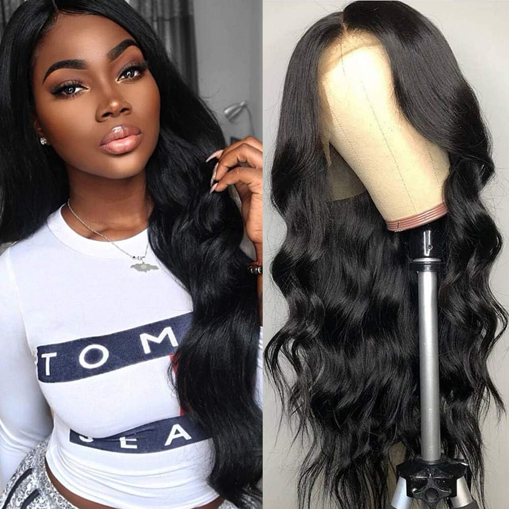 360 Body Wave Lace Frontal Wigs Human Hair Brazilian Black Women 150% Density Pre Plucked With Baby Hair 100% Unprocessed Virgin Human Hair (14 inch, Natural Color)
