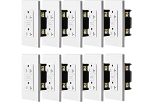 Self Test GFCI Outlet 20 Amp 10 Pack,SuperInk Safe GFCI Receptacle, ETL Listed, Weather Resistant GFI Indoor or Outdoor Use, GFI Outlet LED Indicator with Decor Screwless Wall Plates,White