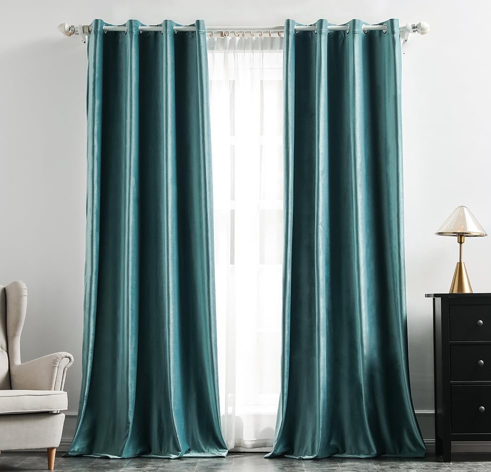 MIULEE Teal Velvet Curtains for Bedroom 2 Panel Set 96 Inch Drop Curtains, Soft Elegent Home Decor Velvet Curtain Living Room, Sun Blocking Room Darkening Thermal Eyelet Curtain 55x96 Inch