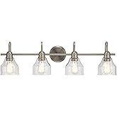 Kichler Avery 33.25" Vanity Bath Light in Brushed Nickel, Vintage 4-Light Bathroom Wall Mount Fixtured with Clear Seeded Glas