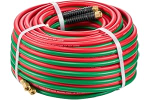 VEVOR 1/4-Inch x 100FT Oxy Acetylene Hose with 9/16"-18 B Fitting, 300PSI T Grade Welding Cutting Torch Twin Hose, Compatible