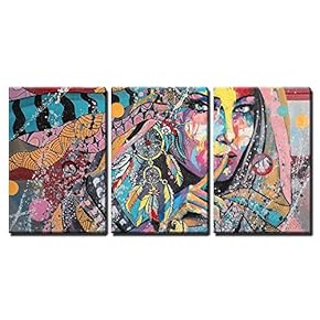 3 Piece Canvas Wall Art - Fantasy Portrait on a Theme of Dream Catcher Talisman of North American Lacota Tribe - Modern Home Art Stretched and Framed Ready to Hang - 16"x24"x3 Panels
