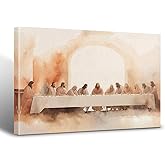 Jesus Last Supper Canvas Wall Art, Christian Wall Art Home Decor Living Room Dining Room Decor, Da Vinci Picture Canvas Print Poster Wall Decor 12x16 in Framed
