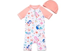 BONVERANO Baby Girl Bathing Suit Long Sleeve UPF 50+ Come with a Hats