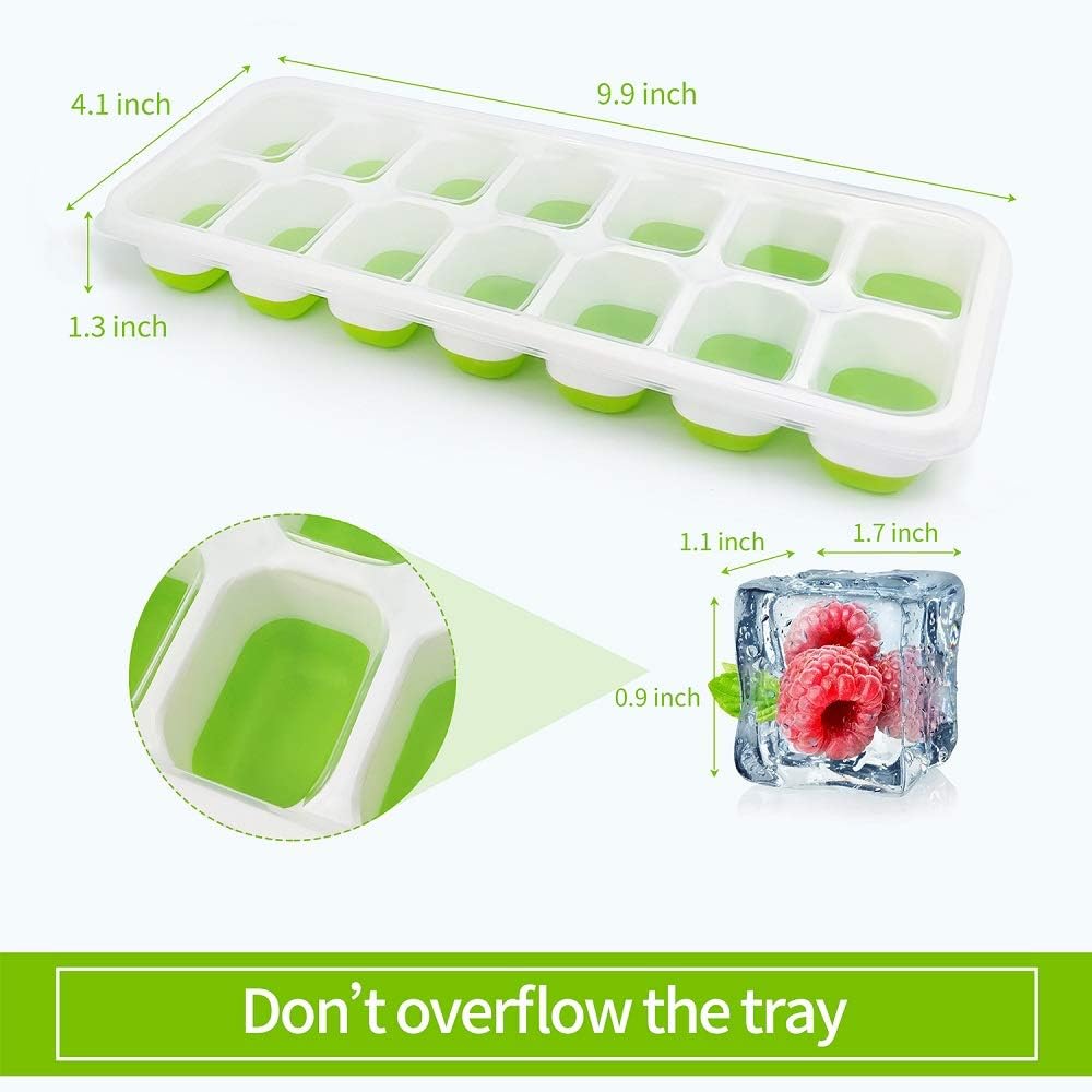 DOQAUS Ice Cube Trays 4 Pack, Easy-Release Silicone and Flexible 14-Ice Cube Trays with Spill-Resistant Removable Lid, LFGB Certified and BPA Free, for Whiskey, Cocktail, Stackable Flexible Ice Molds: Kitchen & Dining