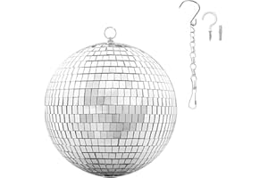 COOMATEC 8 Inch Large Disco Ball Prop Decorations, Hanging Ring 70's 80's 90's Silver Rotating Glass for Bar DJ Club Stage Lighting Holiday Party Birthday Wedding Home Business Events (8 INCH)