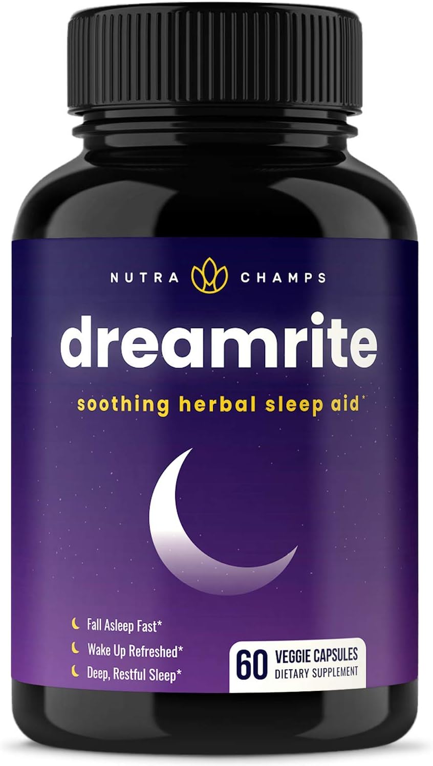 Amazon Com Natural Sleep Aid Non Habit Forming Stress Anxiety Insomnia Relief Supplement Dreamrite Herbal Sleeping Pills For Adults With Valerian Chamomile Magnesium Melatonin 60 Vegan Capsules Health Personal Care
