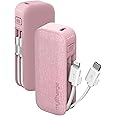 myCharge PowerHub Mini Portable Charger for iPhone - 3000mAh & Built in Cables (Lightning, Type C) 12W Turbo USB C Power Bank Fast Charging Battery Pack (Pink)