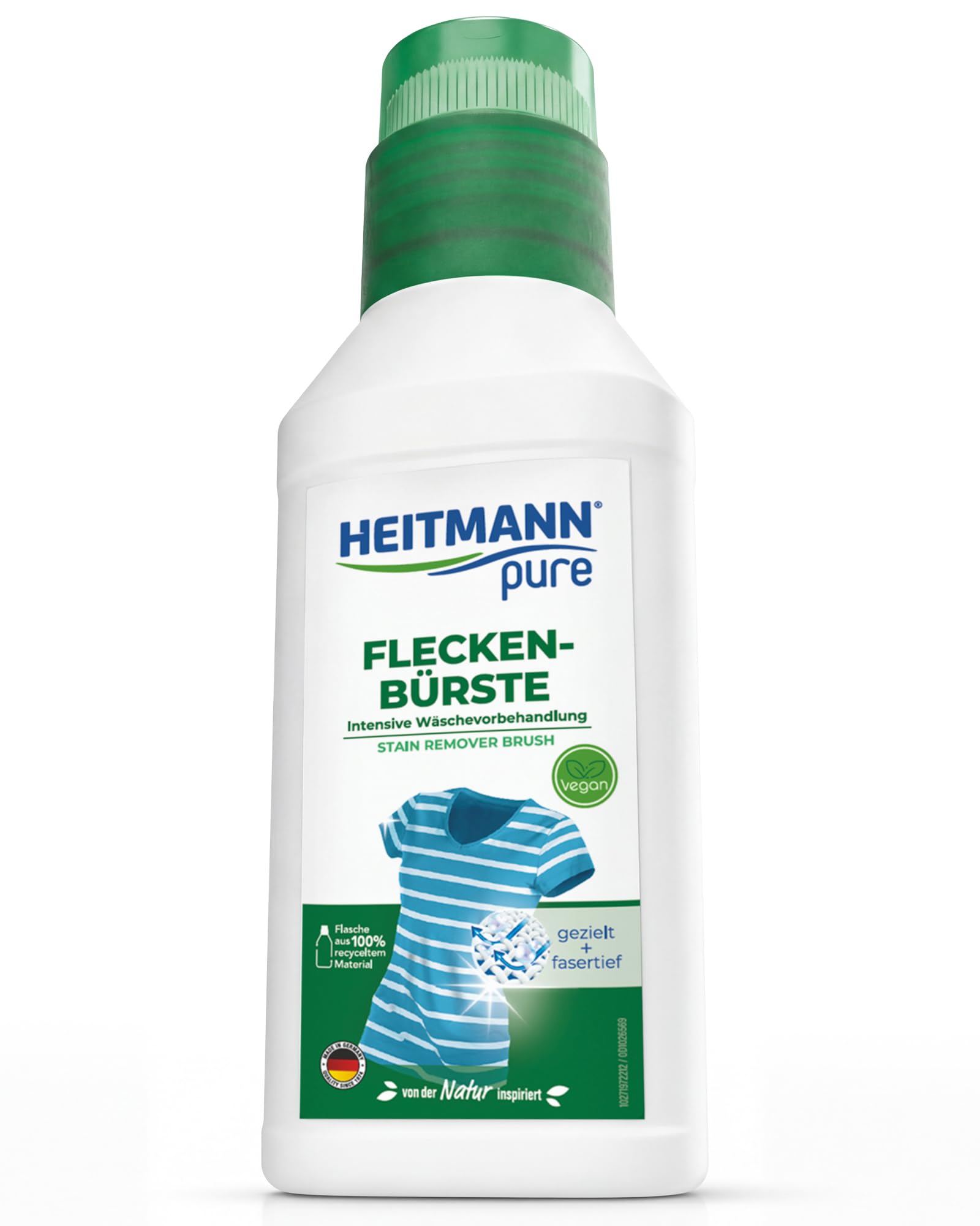 HEITMANN pure Fleckenbürste | Veganer Flecklöser mit praktischem Bürstenkopf | Ideal für Kragen und Manschetten | 250 ml