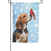 Christmas Red Bird Beagle Puppy Dog Garden Flag 12x18 Inch Double Sided Vertical Decoration Yard Small Flag For Outside Holiday Seasonal Outdoor