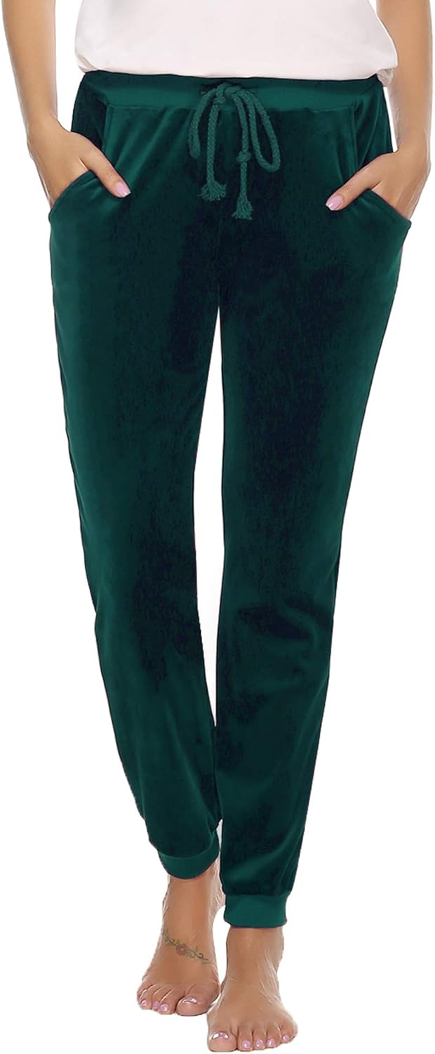 Abollria Women's Drawstring Waist Jogger Solid Velour Sweatpants with Pocket at  Women’s Clothing store