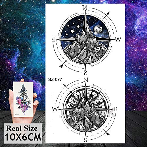 COKTAK 12Pieces/Lot Small Watercolor Mountain Tree Temporary Tattoos For Women Kids Geometric Body Art Arm Fake Tattoo Sticker Round Sheets Men Waterproof Tatoos Sheet Paper - Thumbnail 4
