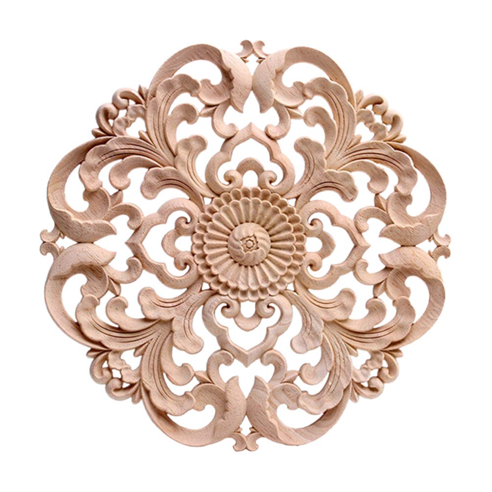 BESPORTBLE Wooden Carved Onlay Applique Unpainted Wood Applique Vintage European Style Carved Decal for Home Furniture Decoration 15cm