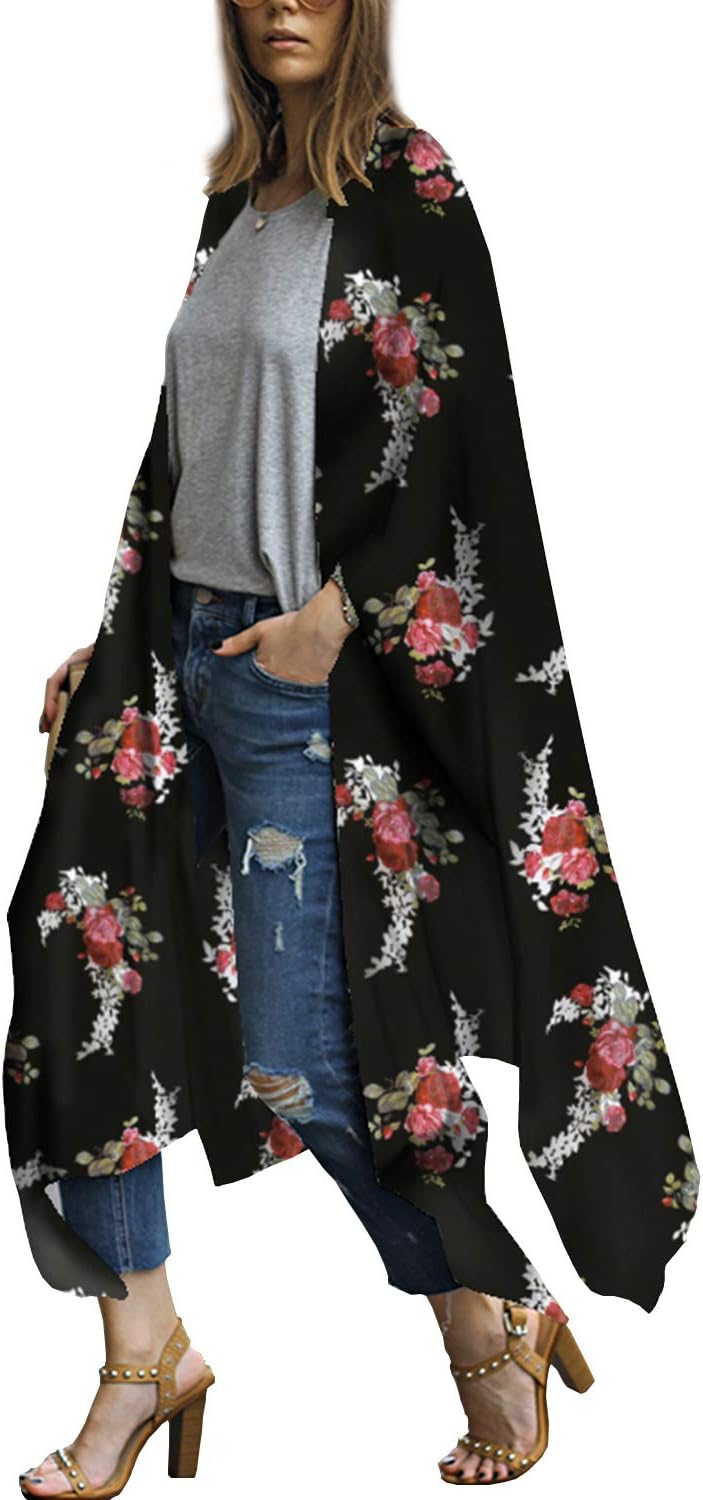 ChainJoy Women’s Chiffon Long Kimono Sheer Loose Cardigan Lightweight Breathable Cover ups