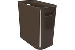 Youngever 1 Pack 3 Gallon Slim Trash Can, Plastic Garbage Container Bin, Trash Bin with Handles for Home Office, Living Room, Study Room, Kitchen, Bathroom (Brown)